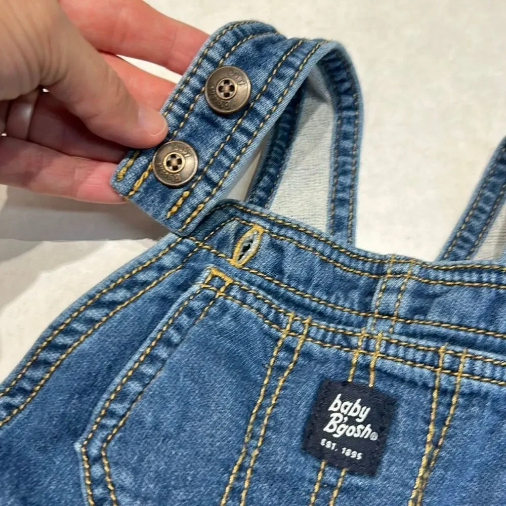 Osh Kosh Baby B'Gosh Denim Overalls Sz 12 Months Adjsutable Straps Short Alls Sn